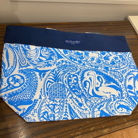 Large Blue Prints Canvas Tote, The Ocean Club Four Seasons Resort Bahamas, NWOT - Picture 1 of 8